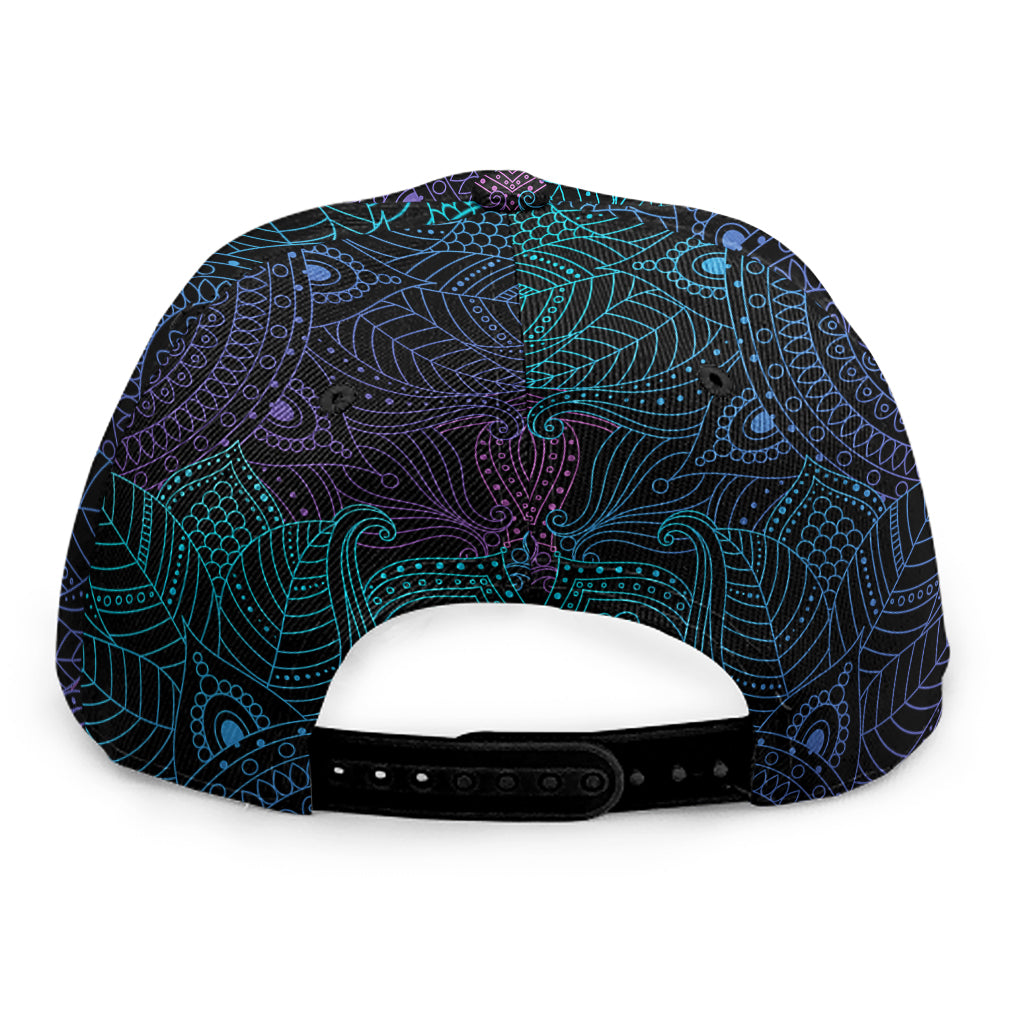Purple And Teal Mandala Print Snapback Cap