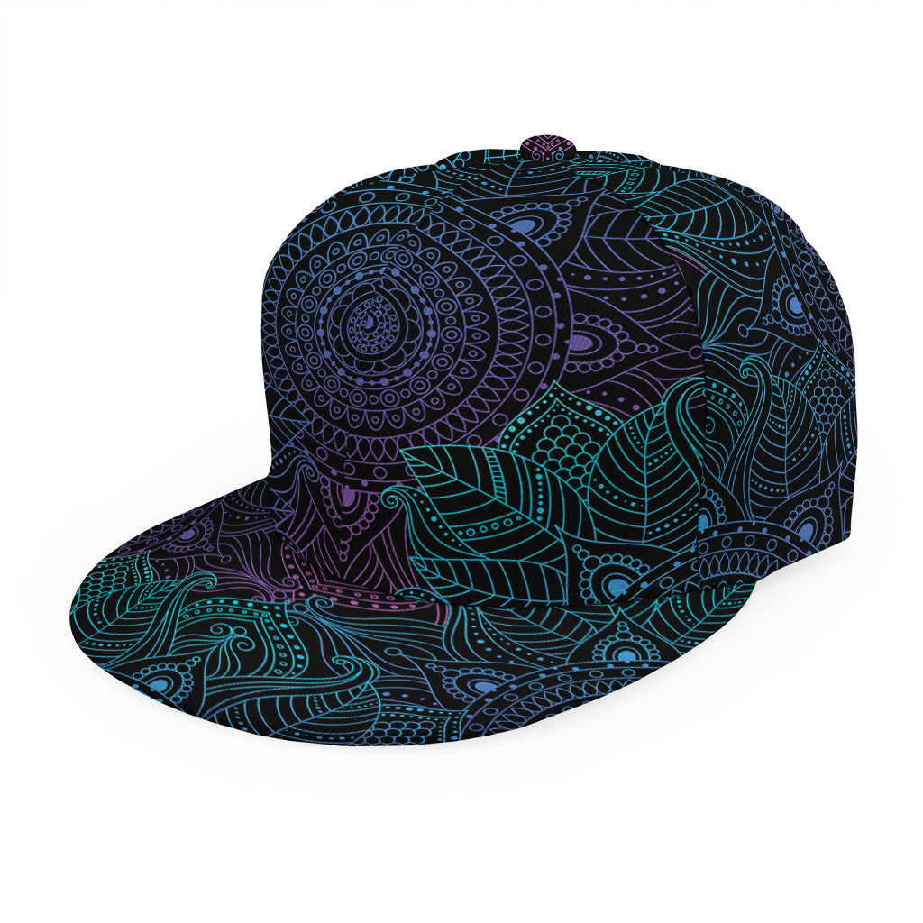 Purple And Teal Mandala Print Snapback Cap
