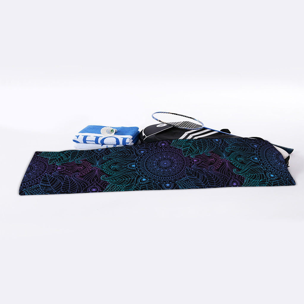 Purple And Teal Mandala Print Sports Towel