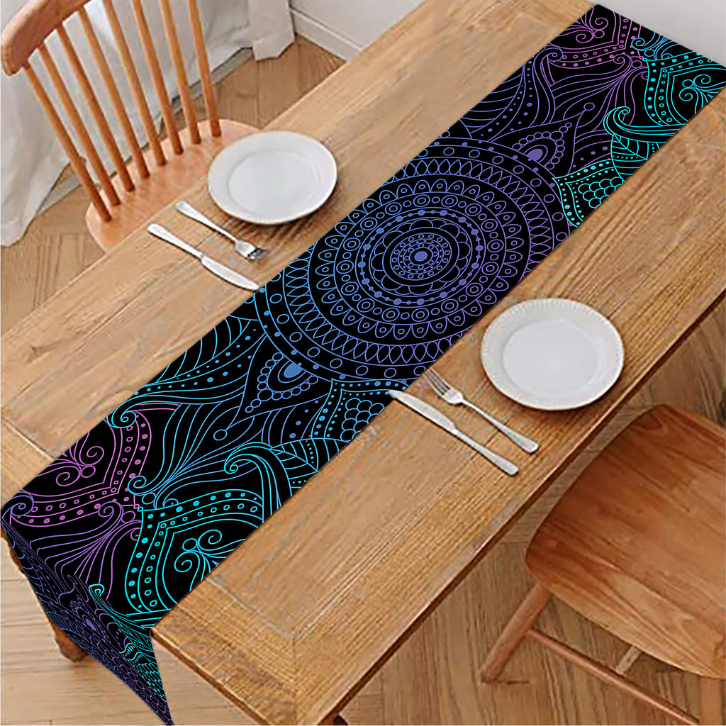 Purple And Teal Mandala Print Table Runner