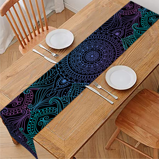 Purple And Teal Mandala Print Table Runner