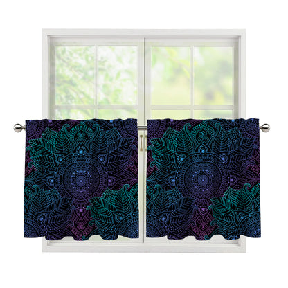 Purple And Teal Mandala Print Tier Curtains