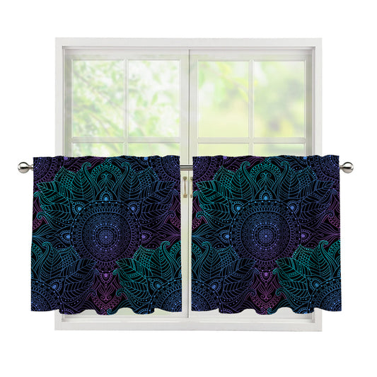 Purple And Teal Mandala Print Tier Curtains