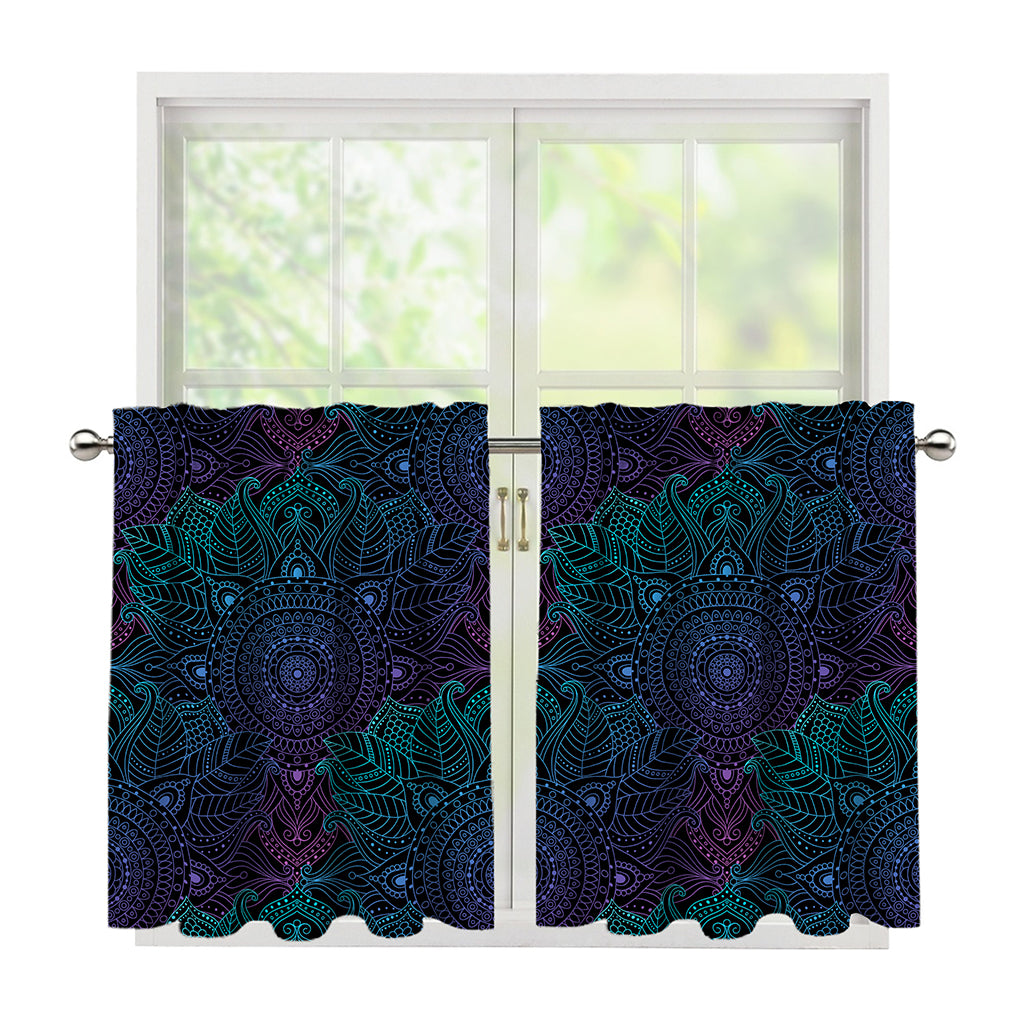 Purple And Teal Mandala Print Tier Curtains