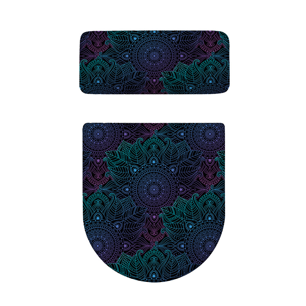 Purple And Teal Mandala Print Toilet Lid And Tank Cover Set