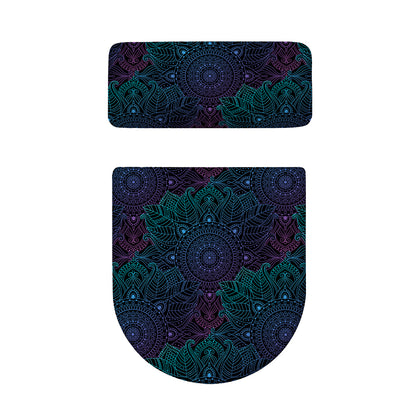 Purple And Teal Mandala Print Toilet Lid And Tank Cover Set