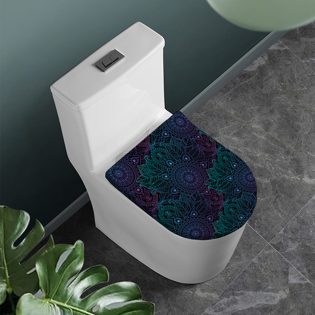 Purple And Teal Mandala Print Toilet Lid Cover