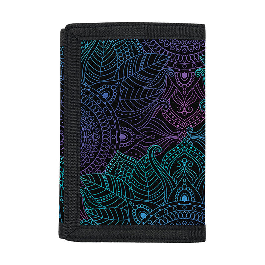 Purple And Teal Mandala Print Trifold Wallet