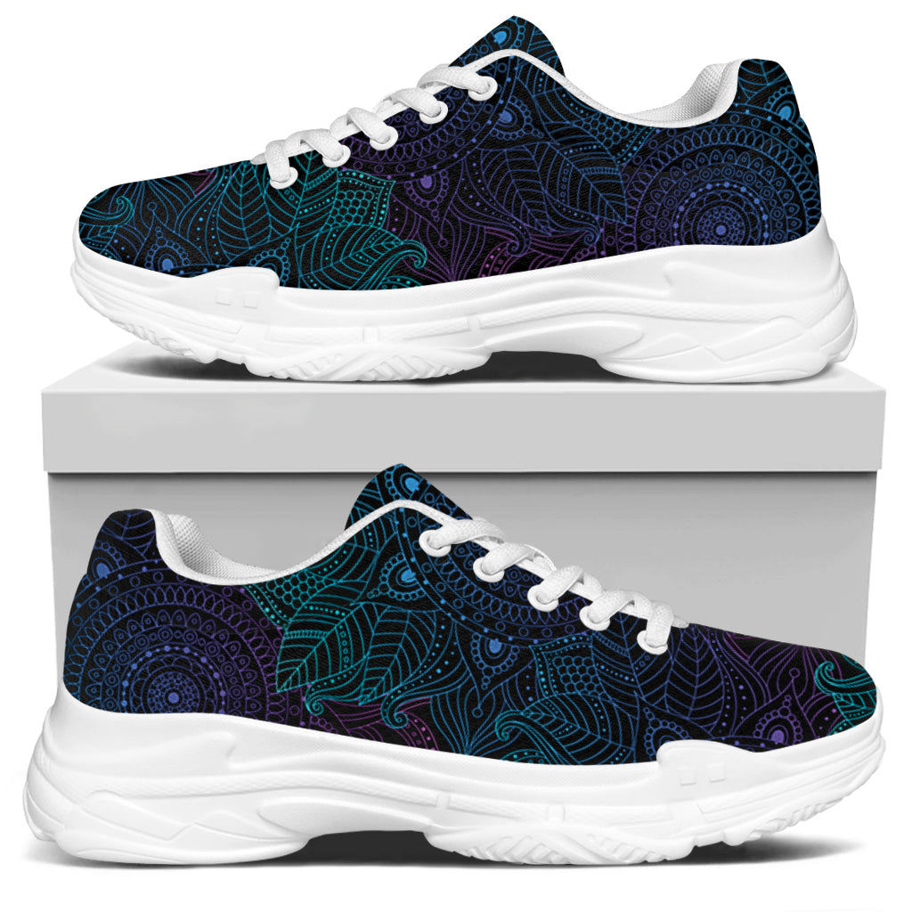 Purple And Teal Mandala Print White Chunky Shoes