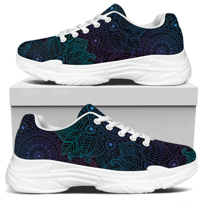 Purple And Teal Mandala Print White Chunky Shoes