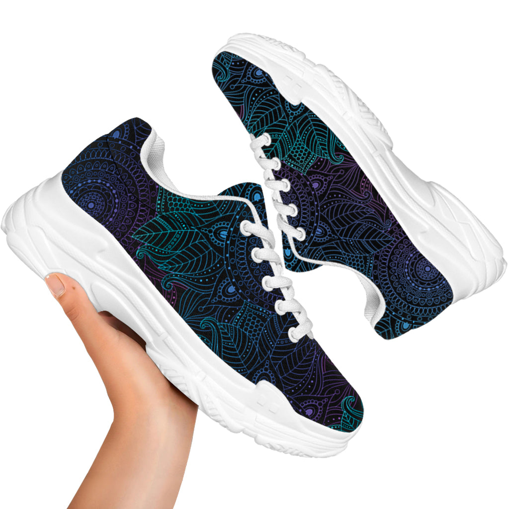 Purple And Teal Mandala Print White Chunky Shoes