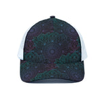 Purple And Teal Mandala Print White Mesh Trucker Cap