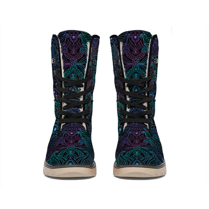 Purple And Teal Mandala Print Winter Boots