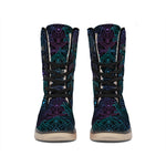 Purple And Teal Mandala Print Winter Boots