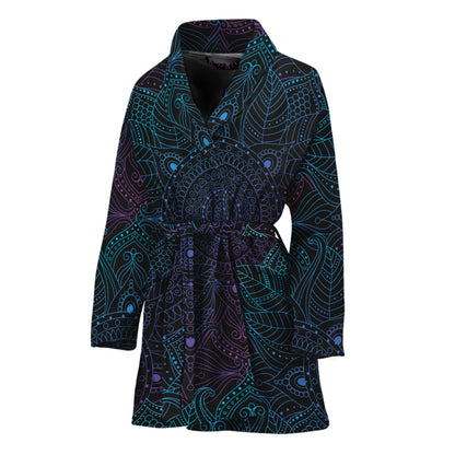 Purple And Teal Mandala Print Women's Bathrobe