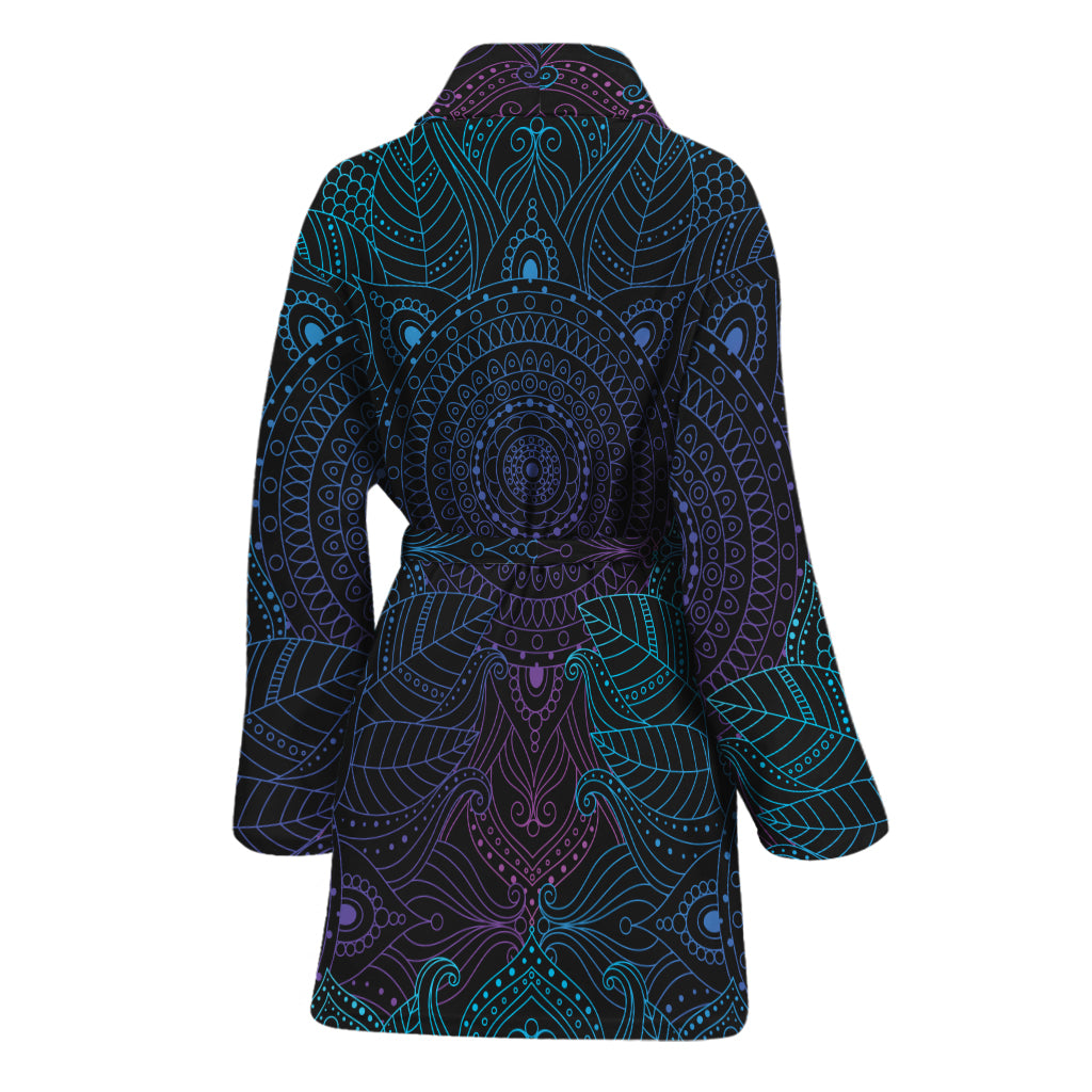 Purple And Teal Mandala Print Women's Bathrobe
