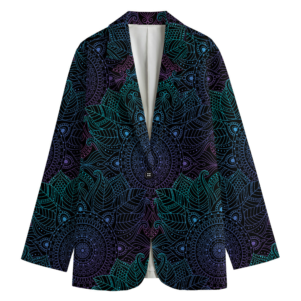 Purple And Teal Mandala Print Women's Blazer