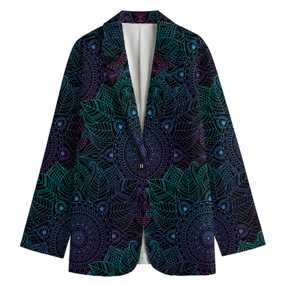 Purple And Teal Mandala Print Women's Blazer