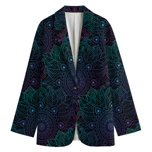 Purple And Teal Mandala Print Women's Blazer