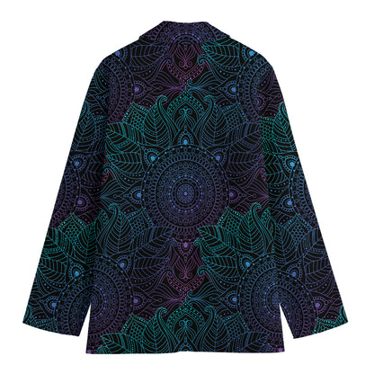 Purple And Teal Mandala Print Women's Blazer
