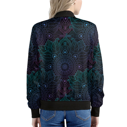 Purple And Teal Mandala Print Women's Bomber Jacket