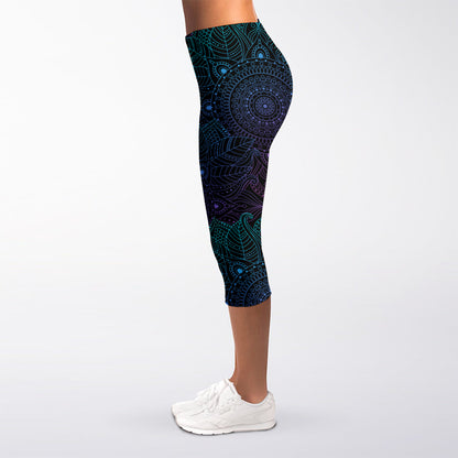 Purple And Teal Mandala Print Women's Capri Leggings