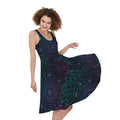 Purple And Teal Mandala Print Sleeveless Knee Length Dress