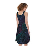Purple And Teal Mandala Print Women's Sleeveless Dress