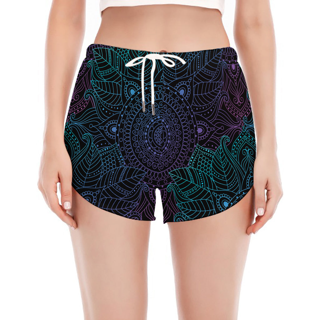 Purple And Teal Mandala Print Women's Split Running Shorts