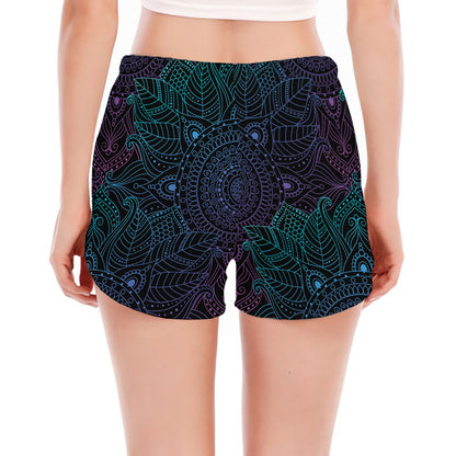 Purple And Teal Mandala Print Women's Split Running Shorts