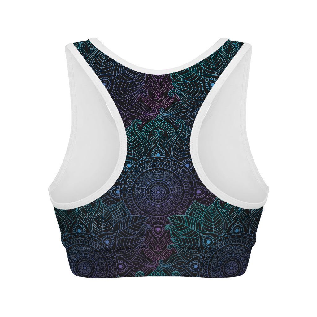 Purple And Teal Mandala Print Women's Sports Bra