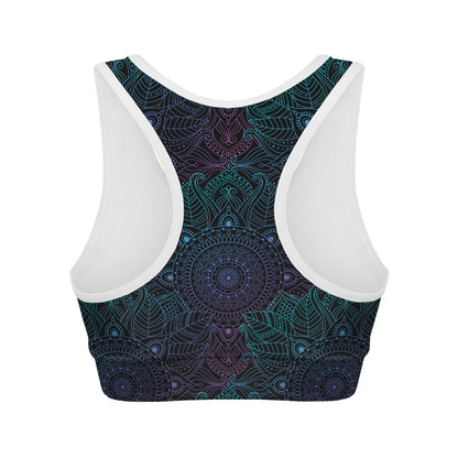 Purple And Teal Mandala Print Women's Sports Bra