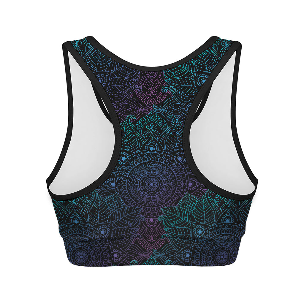 Purple And Teal Mandala Print Women's Sports Bra