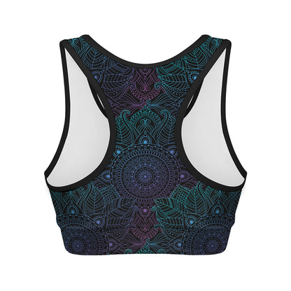 Purple And Teal Mandala Print Women's Sports Bra