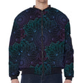 Purple And Teal Mandala Print Zip Sleeve Bomber Jacket