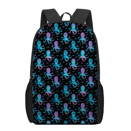 Purple And Teal Octopus Pattern Print 17 Inch Backpack