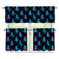 Purple And Teal Octopus Pattern Print 3 Piece Kitchen Curtains