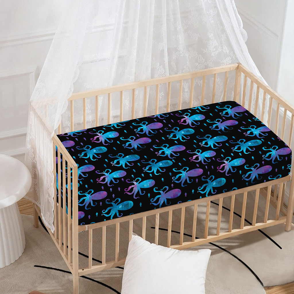 Purple And Teal Octopus Pattern Print Baby Crib Sheet