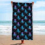 Purple And Teal Octopus Pattern Print Beach Towel