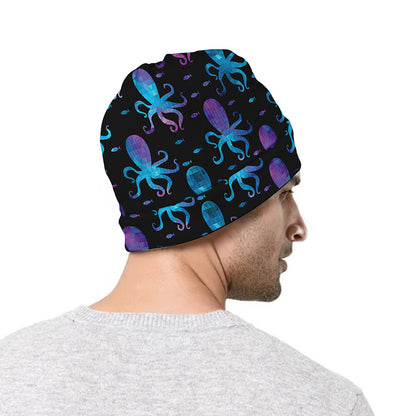 Purple And Teal Octopus Pattern Print Beanie