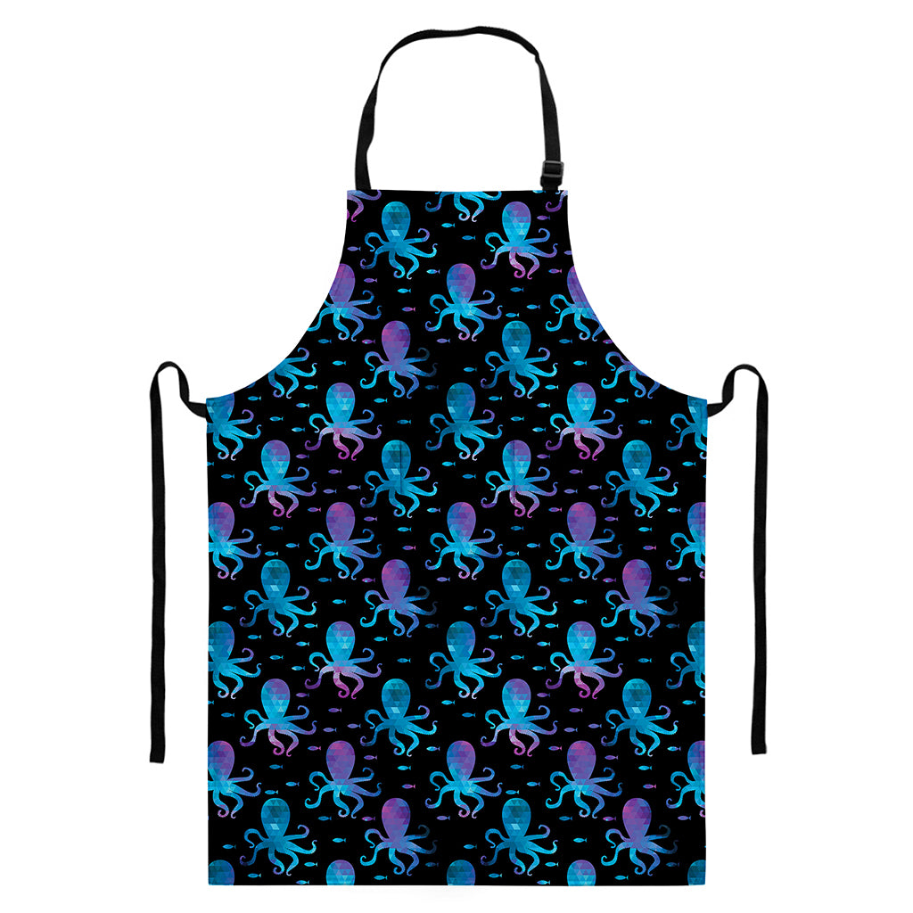 Purple And Teal Octopus Pattern Print Bib Apron With Pocket