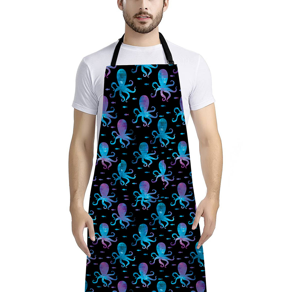 Purple And Teal Octopus Pattern Print Bib Apron With Pocket