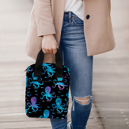 Purple And Teal Octopus Pattern Print Bible Tote Bag