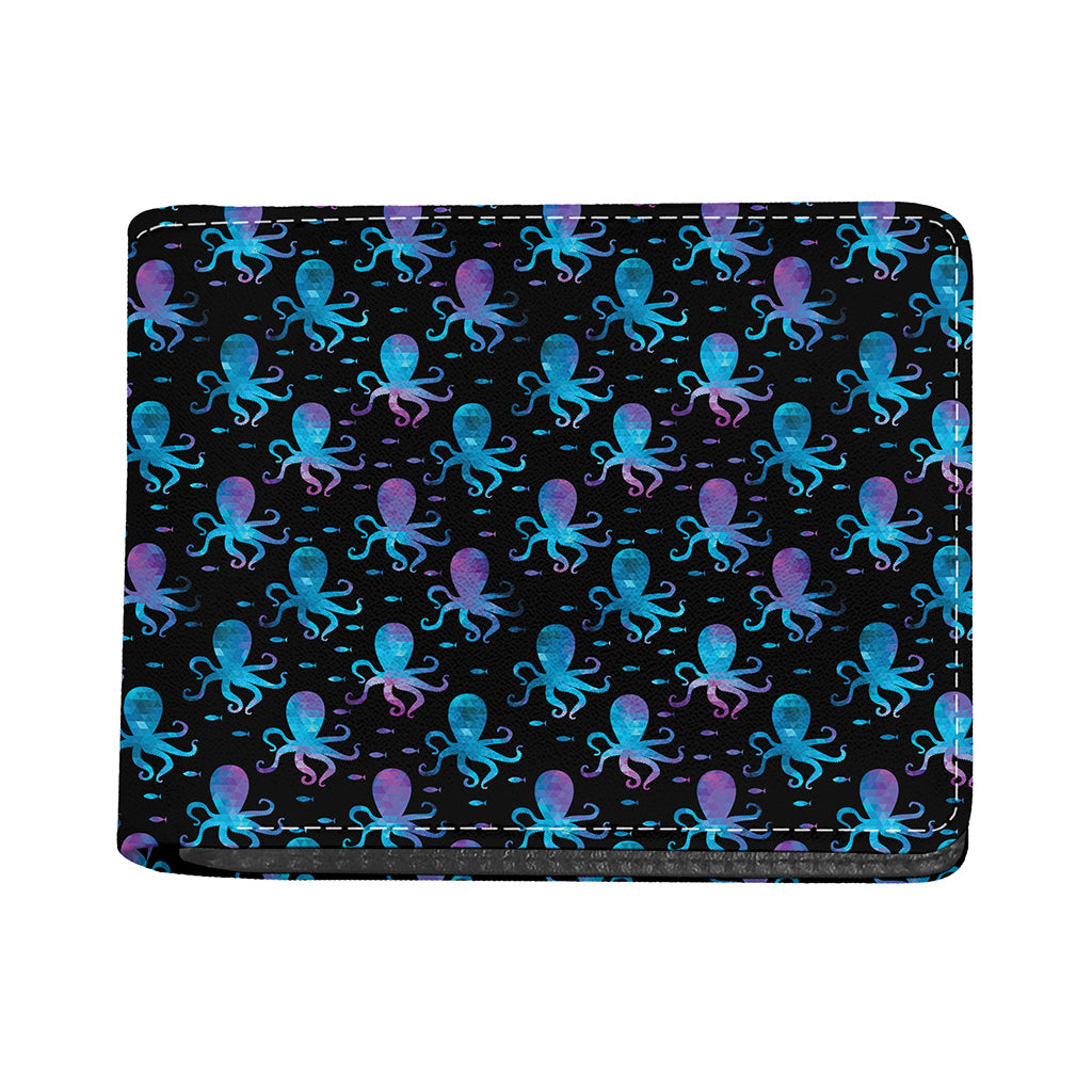 Purple And Teal Octopus Pattern Print Bifold Wallet