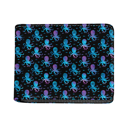 Purple And Teal Octopus Pattern Print Bifold Wallet
