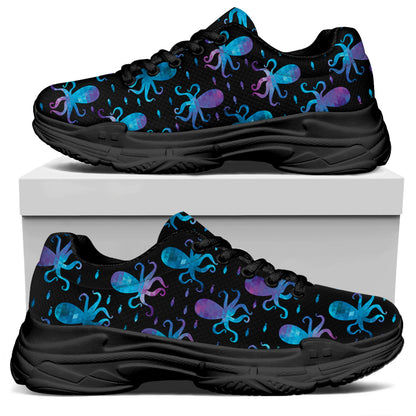 Purple And Teal Octopus Pattern Print Black Chunky Shoes