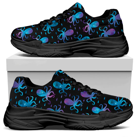 Purple And Teal Octopus Pattern Print Black Chunky Shoes