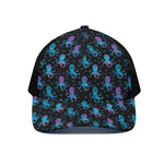 Purple And Teal Octopus Pattern Print Black Mesh Trucker Cap