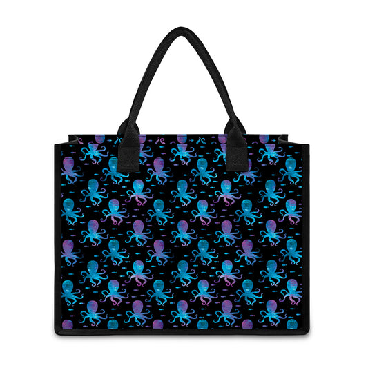 Purple And Teal Octopus Pattern Print Canvas Tote Bag