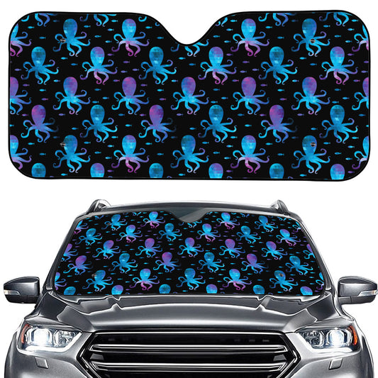 Purple And Teal Octopus Pattern Print Car Windshield Sun Shade